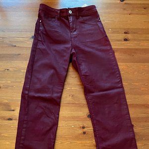 Slim Fit Waxed Finish Jeans in Rich Burgundy USA Size 2 Eur Size 34